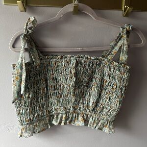 NWT Fashion Nova Blue Floral Smocked Crop Top Size L